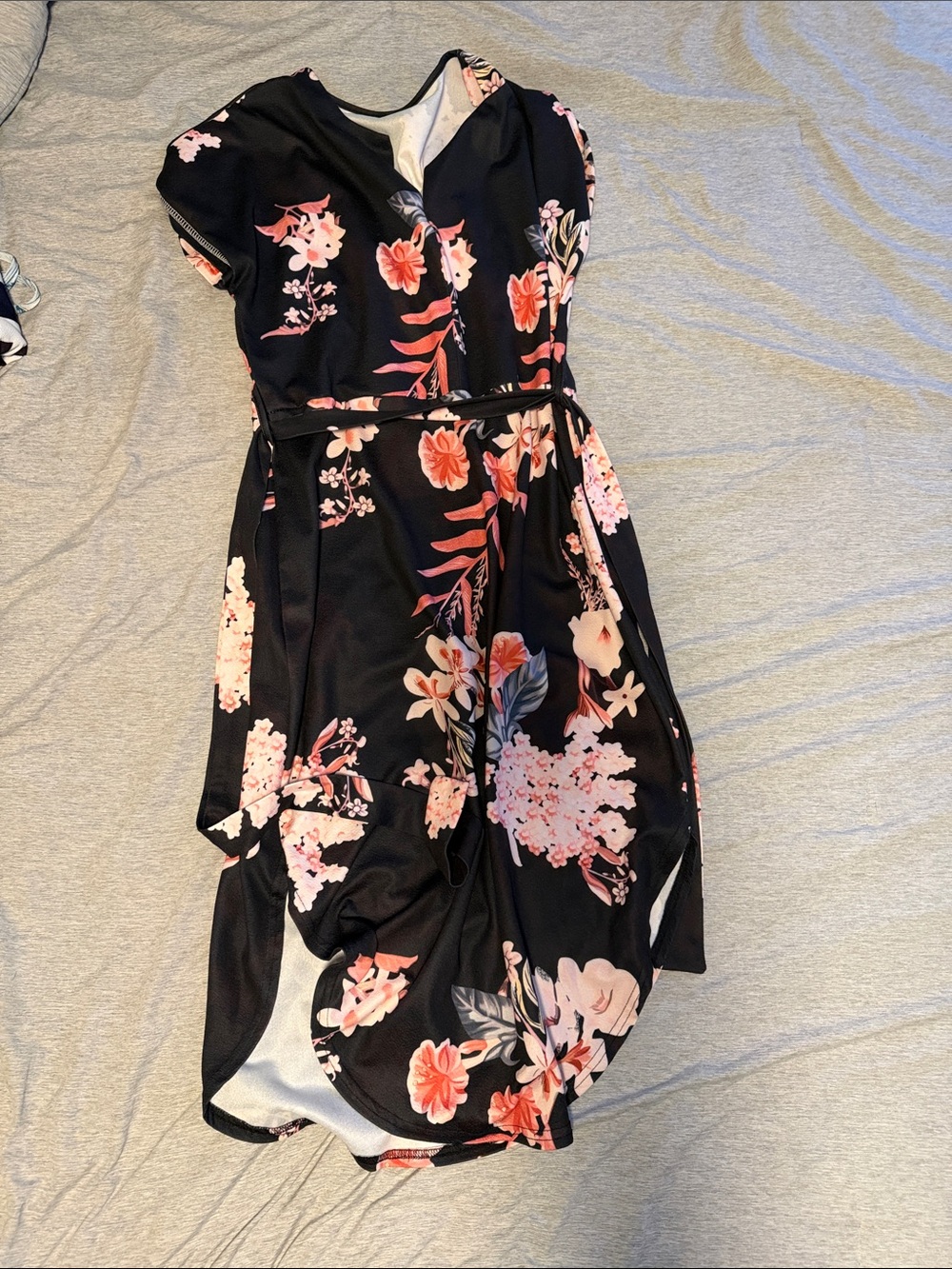 Amazon Black Midi Dress with Pink Floral Print